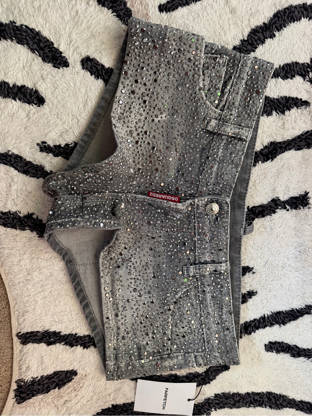 DSQUARED2 Gray Rhinestone Denim Shorts